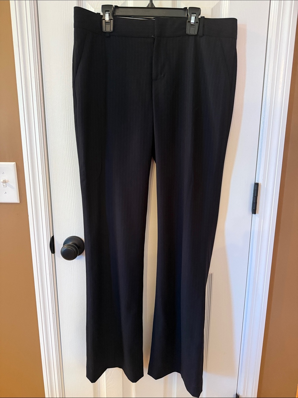 Women’s Black Pin Stripe Dress Pants - Classic Straight Leg